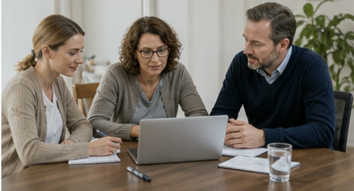 Anbieter-Team bespricht die Versorgung am Laptop